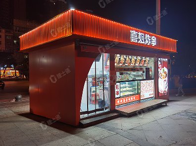 捷士通生產(chǎn)的炸串商亭售賣亭是一個尺寸為3乘6米的商業(yè)設(shè)施，專門用于銷售炸